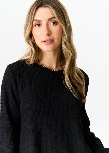 Gini London Black Textured Long Sleeves Oversized Top