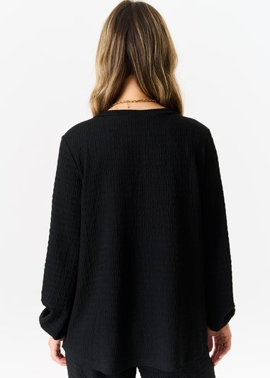 Gini London Black Textured Long Sleeves Oversized Top