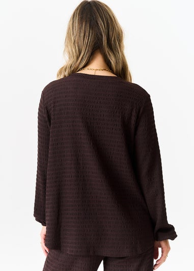 Gini London Chocolate Textured Long Sleeves Oversized Top