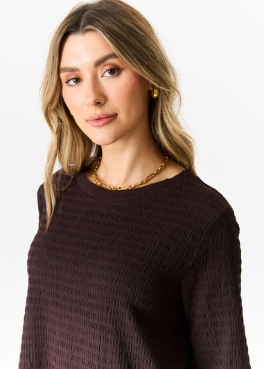 Gini London Chocolate Textured Long Sleeves Oversized Top