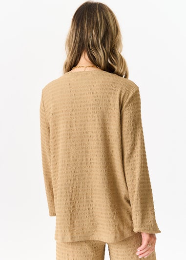 Gini London Camel Textured Long Sleeves Oversized Top