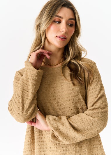 Gini London Camel Textured Long Sleeves Oversized Top