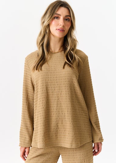 Gini London Camel Textured Long Sleeves Oversized Top