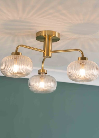 ValueLights Amaia Brushed Gold Semi-Flush Light with Clear Globe Shade