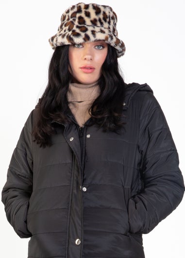 Gini London Black Longline Padded Jacket with Hood