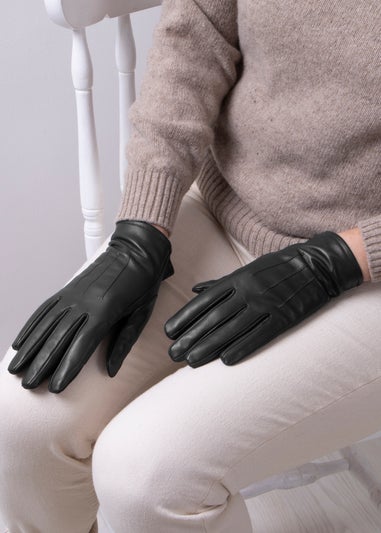 Totes Isotoner Black Three Point Leather Glove