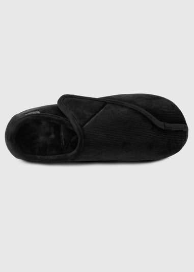 Totes Isotoner Black Velour Closed Back Slipper With Velcro Opening