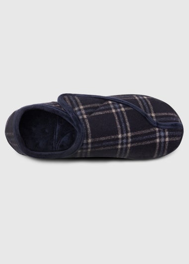 Totes Isotoner Navy Velour Closed Back Slipper With Velcro Opening