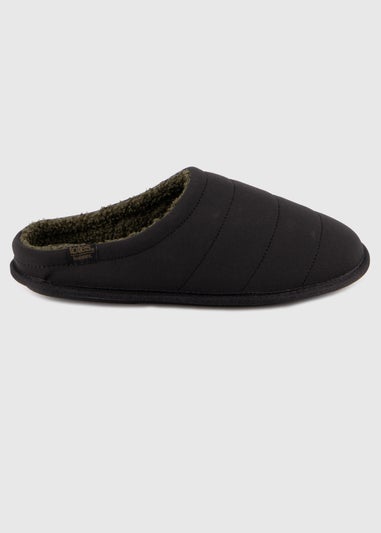 Totes Isotoner Black Sport Quilted Mule Slipper With Cosy Lining