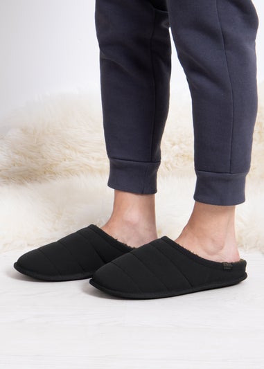 Totes Isotoner Black Sport Quilted Mule Slipper With Cosy Lining