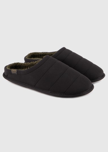 Totes Isotoner Black Sport Quilted Mule Slipper With Cosy Lining