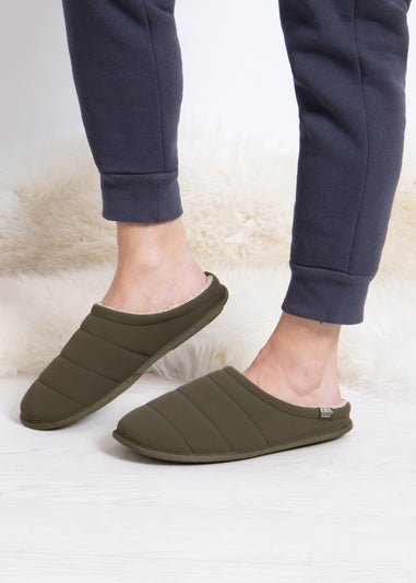 Totes Isotoner Khaki Sport Quilted Mule Slipper With Cosy Lining