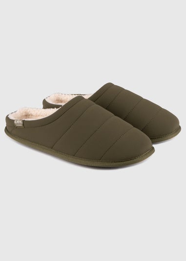 Totes Isotoner Khaki Sport Quilted Mule Slipper With Cosy Lining