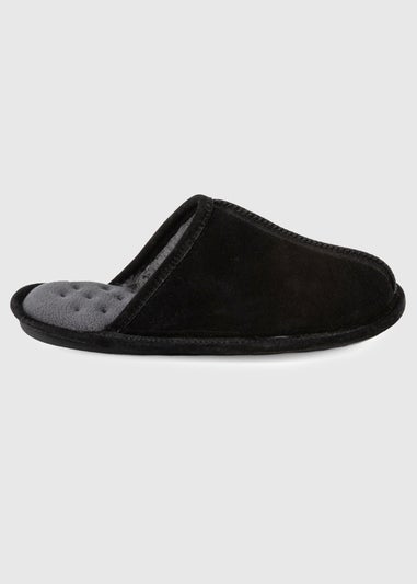 Totes Isotoner Black Real Suede Mule Slipper