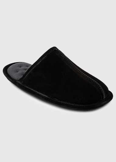 Totes Isotoner Black Real Suede Mule Slipper