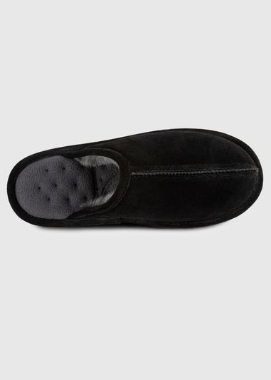 Totes Isotoner Black Real Suede Mule Slipper