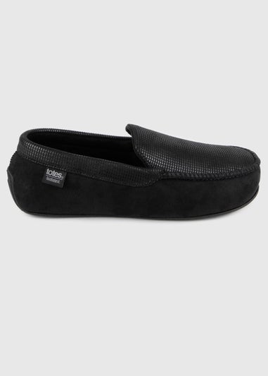 Totes Isotoner Black Square Patterned Smart Moccasin Slipper