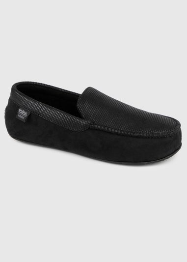 Totes Isotoner Black Square Patterned Smart Moccasin Slipper