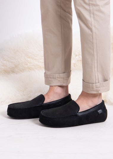 Totes Isotoner Black Square Patterned Smart Moccasin Slipper