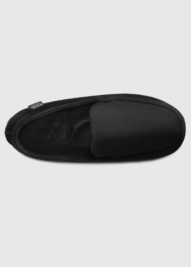 Totes Isotoner Black Square Patterned Smart Moccasin Slipper