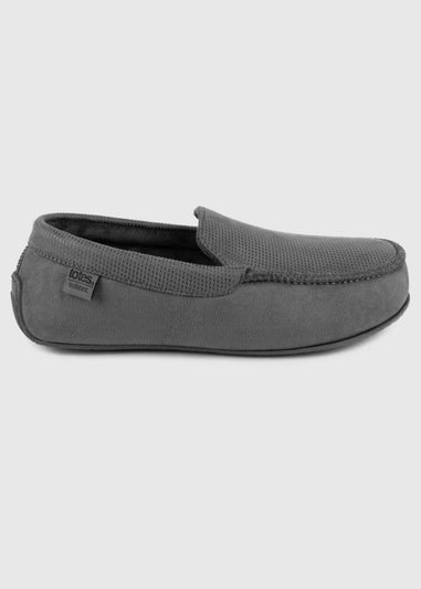 Totes Isotoner Grey Square Patterned Smart Moccasin Slipper