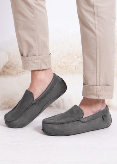 Totes Isotoner Grey Square Patterned Smart Moccasin Slipper