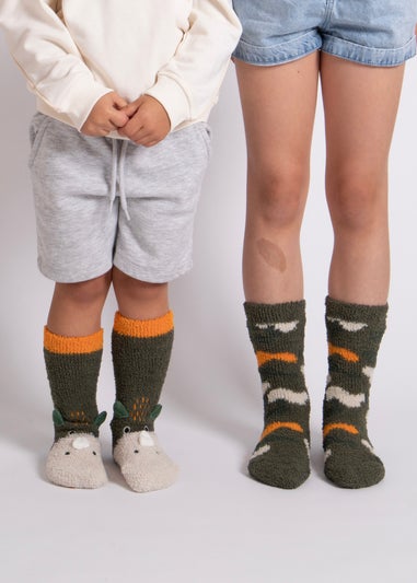 Totes Toasties Green Boys Super Soft Slipper Socks (Twin Pack)