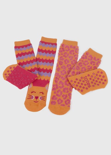 Totes Toasties Orange Kids Original Novelty Slipper Socks (Twin Pack)