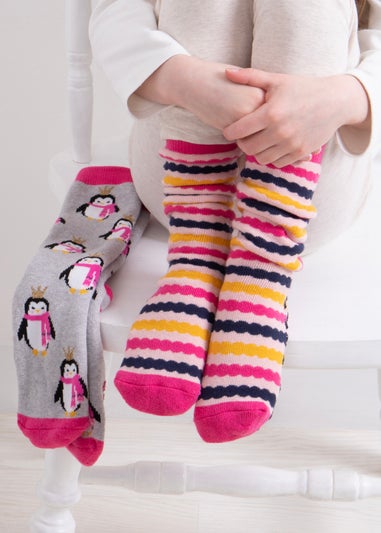 Totes Toasties Pink Kids Original Novelty Slipper Socks (Twin Pack)