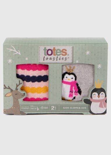 Totes Toasties Pink Kids Original Novelty Slipper Socks (Twin Pack)