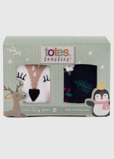 Totes Toasties Blue Childrens Original Slipper Socks (Twin Pack)