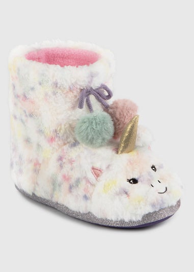 Totes Toasties Pink Kids Multi Faux Fur Boot Slippers