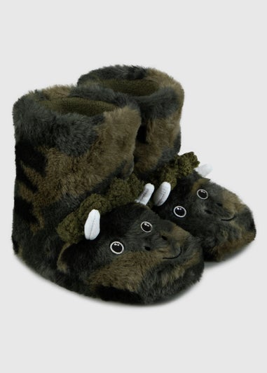 Totes Toasties Green Kids Dino Boot Slippers