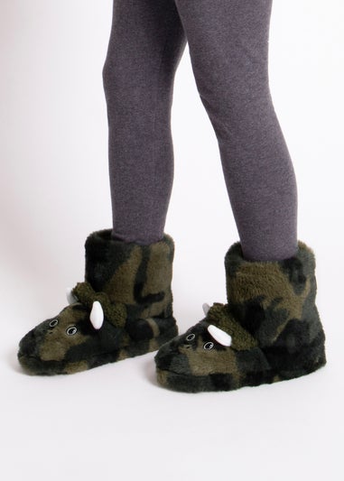 Totes Toasties Green Kids Dino Boot Slippers