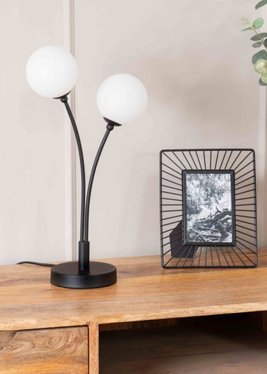 ValueLights Velika  Black Table Lamp with White Globe Shade (47.5cm x 13cm x 24cm)