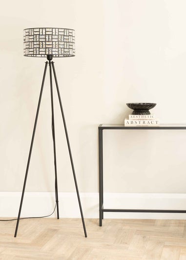 ValueLights Elise Matte Black Floor Lamp with Black Drum Shade