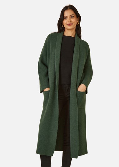 Yumi Green Knitted Maxi Cardigan With Pockets