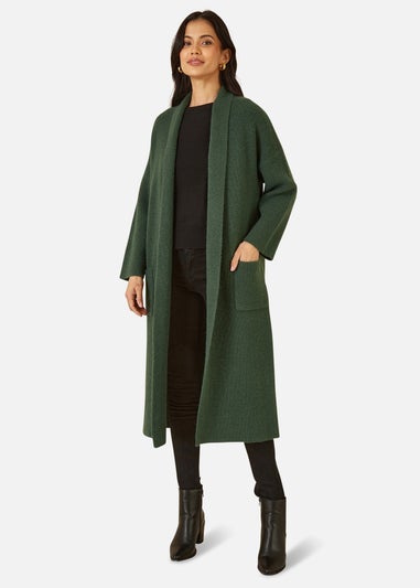 Yumi Green Knitted Maxi Cardigan With Pockets