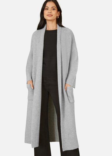 Yumi Grey Knitted Maxi Cardigan With Pockets