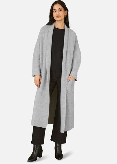 Yumi Grey Knitted Maxi Cardigan With Pockets