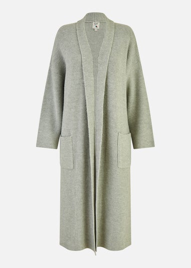 Yumi Grey Knitted Maxi Cardigan With Pockets