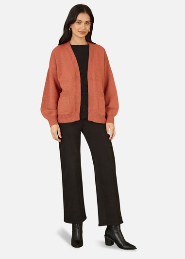 Yumi Rust Metallic Relaxed Slouchy Cardigan With Pockets