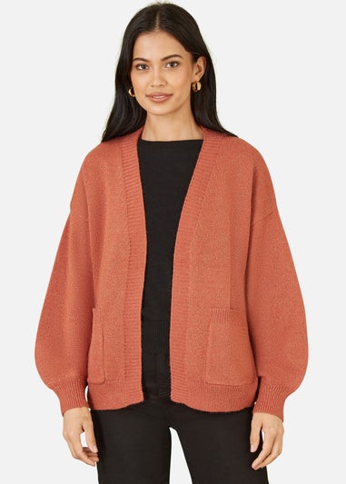 Yumi Rust Metallic Relaxed Slouchy Cardigan With Pockets