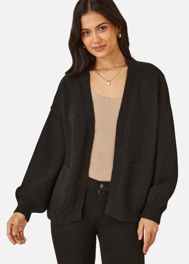 Yumi Black Metallic Relaxed Slouchy Cardigan With Pockets