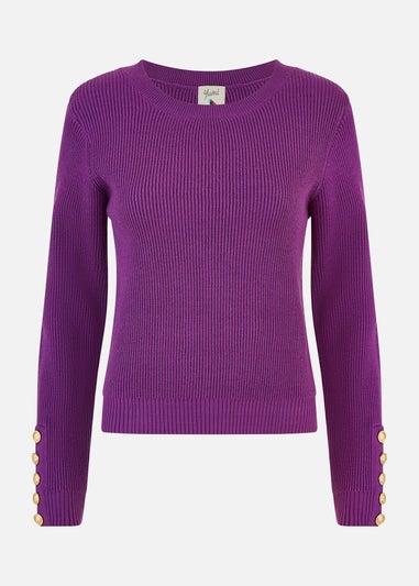 Yumi Purple Rib Knitted Jumper With Sleeve Button Detail