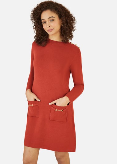 Yumi Burnt Orange Knitted Tunic Dress With Gold Hardware Details