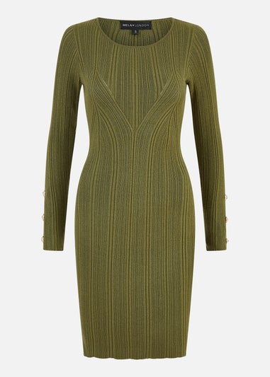 Yumi Green Shimmer Fitted Midi Dress With Button