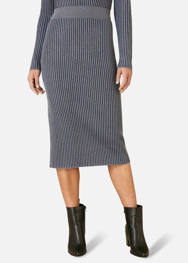 Yumi Blue Ribbed Knitted Skirt