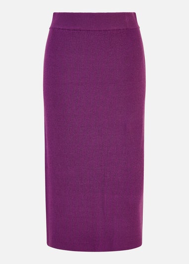 Yumi Purple Rib Knitted Midi Column Skirt