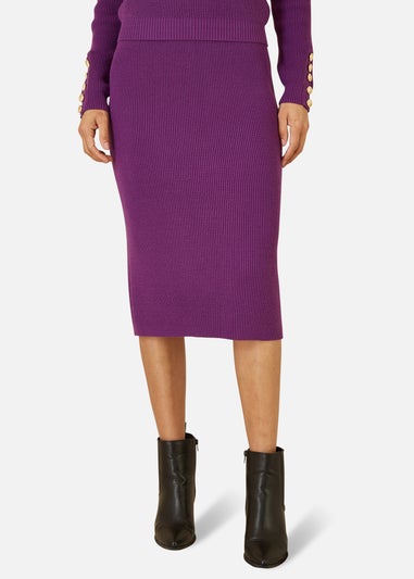 Yumi Purple Rib Knitted Midi Column Skirt